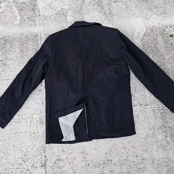 H by Halston Women Blazer Blue Navy Linen Blend Open Front jacket Size M - Picture 7 of 9